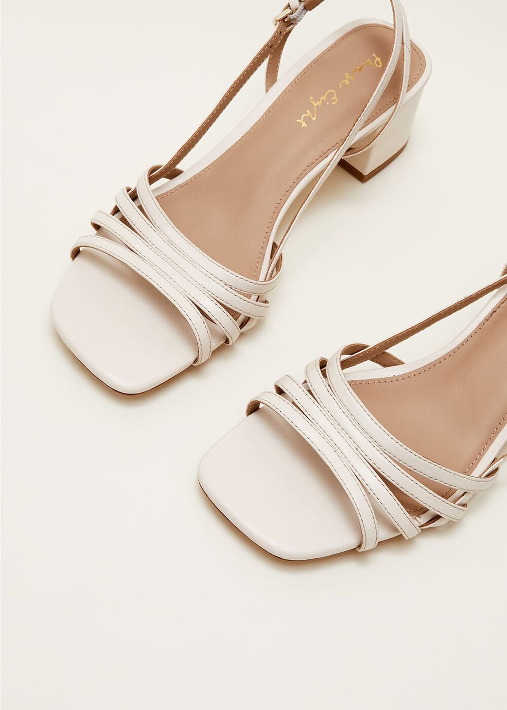 Leather Slingback Block Heel Sandal Cream