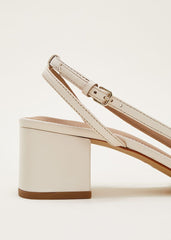Leather Slingback Block Heel Sandal Cream