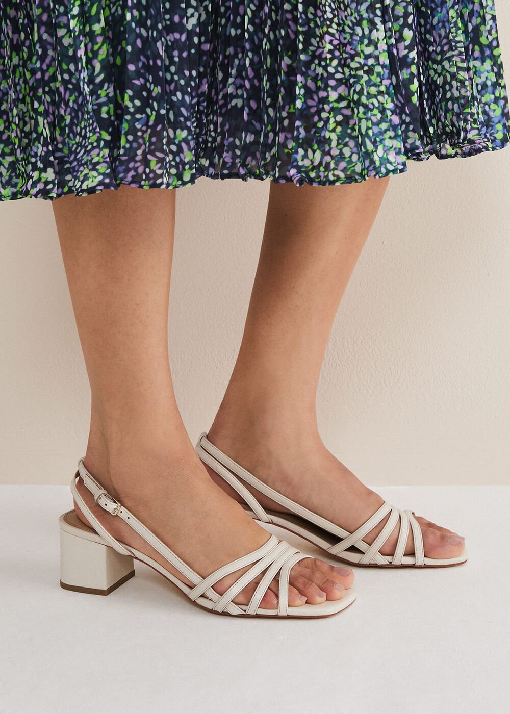 Leather Slingback Block Heel Sandal Cream