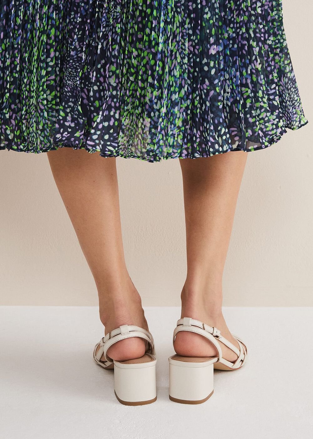 Leather Slingback Block Heel Sandal Cream