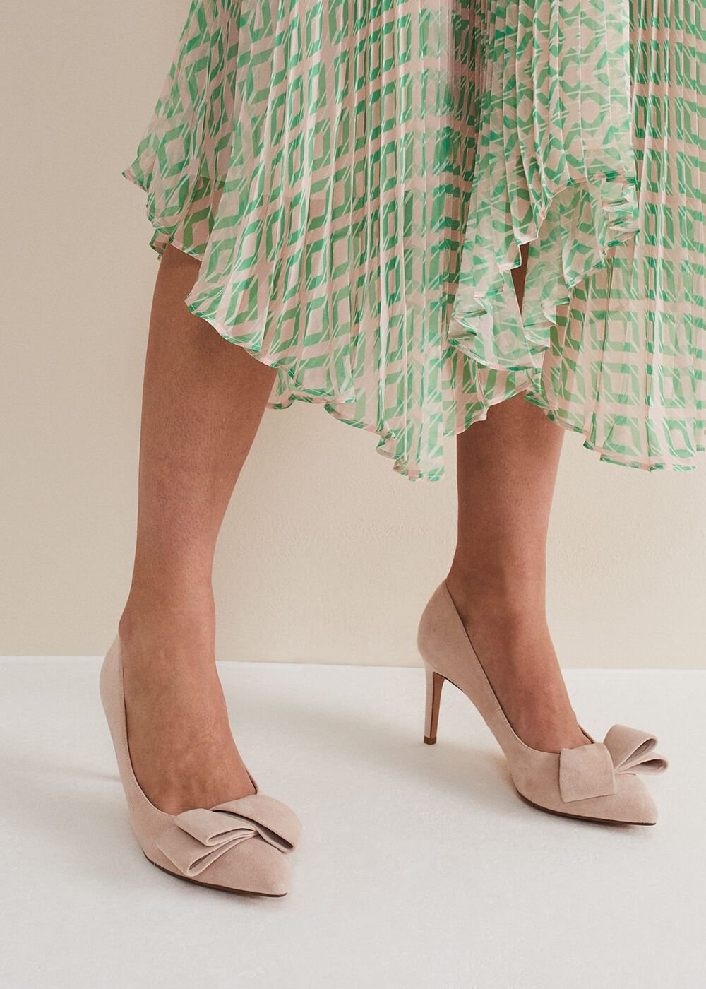 Suede Bow Front Court Shoes Cameo