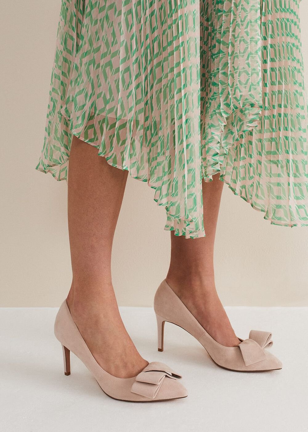 Suede Bow Front Court Shoes Cameo