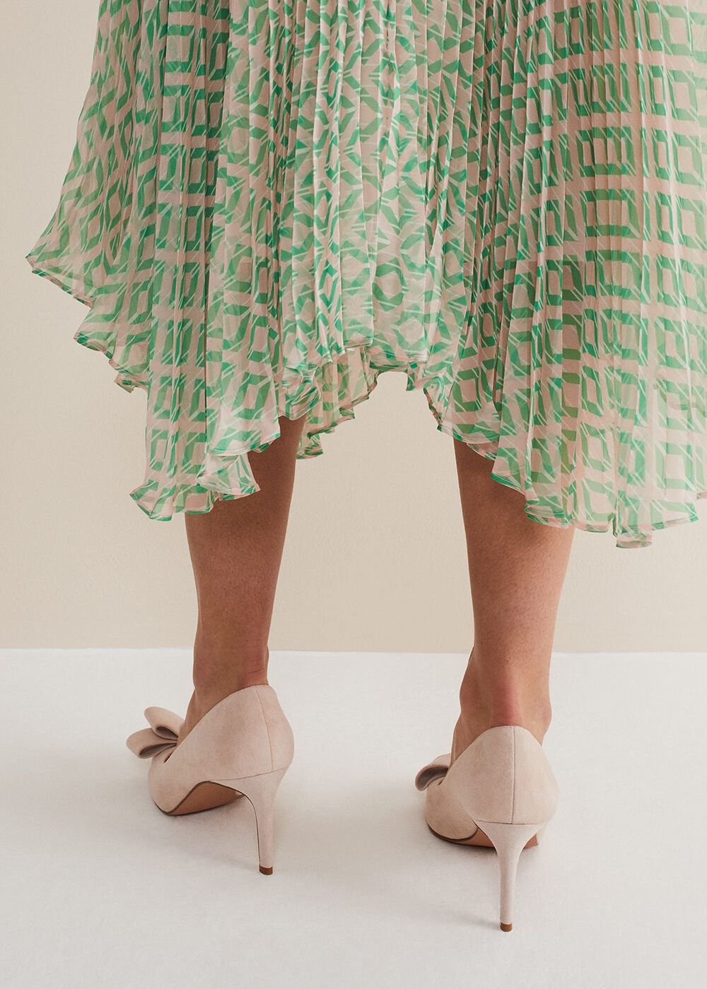 Suede Bow Front Court Shoes Cameo