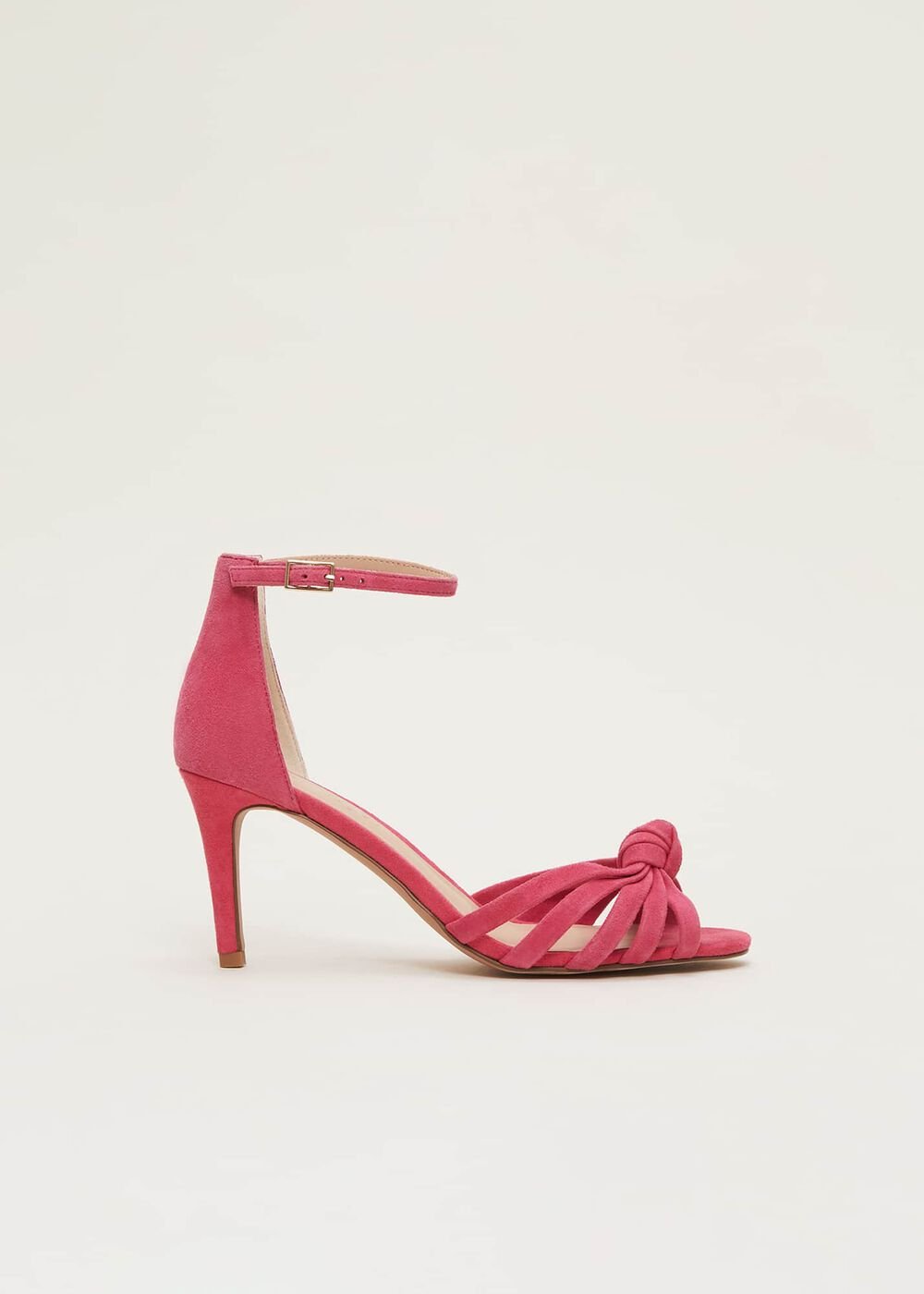 Pink Suede Open Toe Heels Raspberry