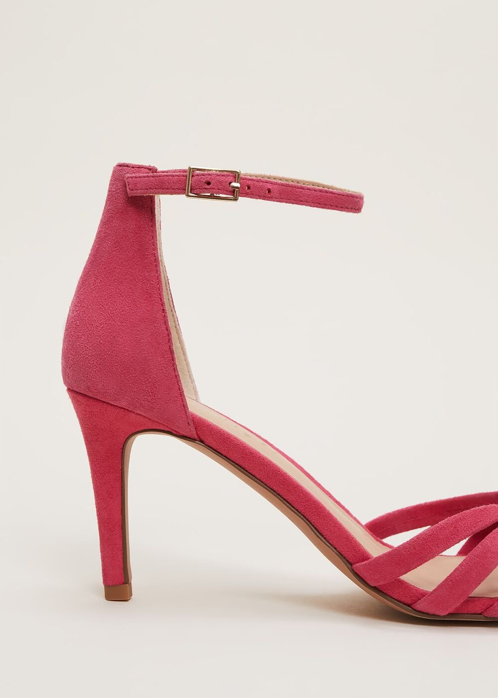 Pink Suede Open Toe Heels Raspberry