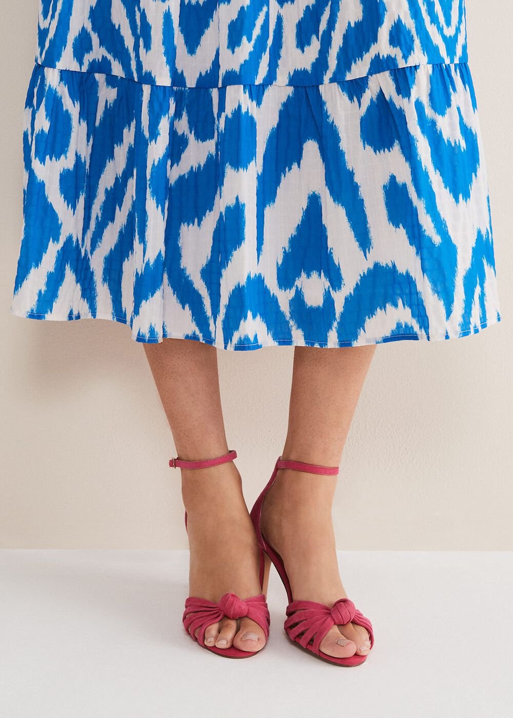 Pink Suede Open Toe Heels Raspberry