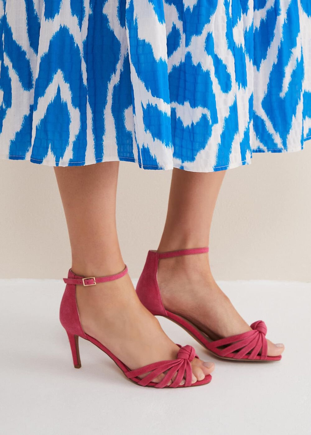 Pink Suede Open Toe Heels Raspberry