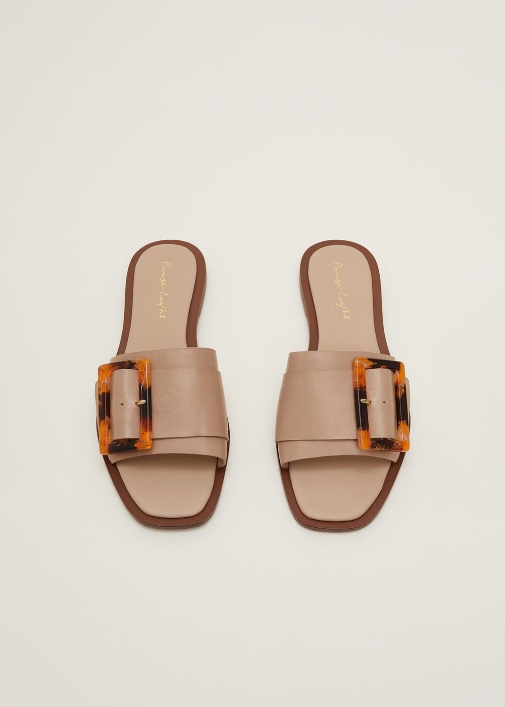 Leather Buckle Flat Sandals Neutral