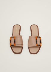 Leather Buckle Flat Sandals Neutral