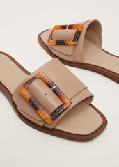 Leather Buckle Flat Sandals Neutral