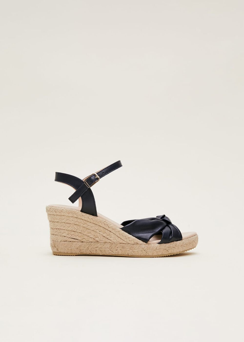 Leather Knot Front Espadrilles Navy