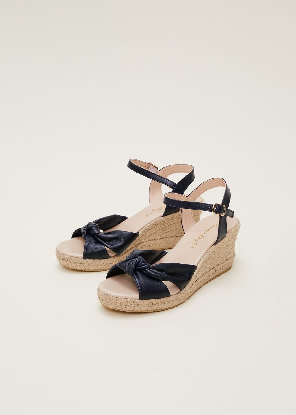 Leather Knot Front Espadrilles Navy