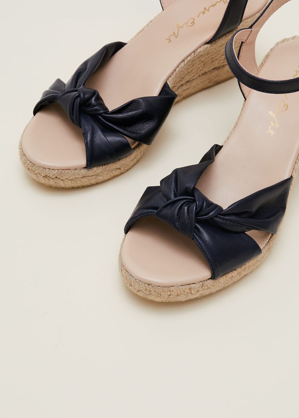 Leather Knot Front Espadrilles Navy