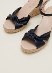 Leather Knot Front Espadrilles Navy