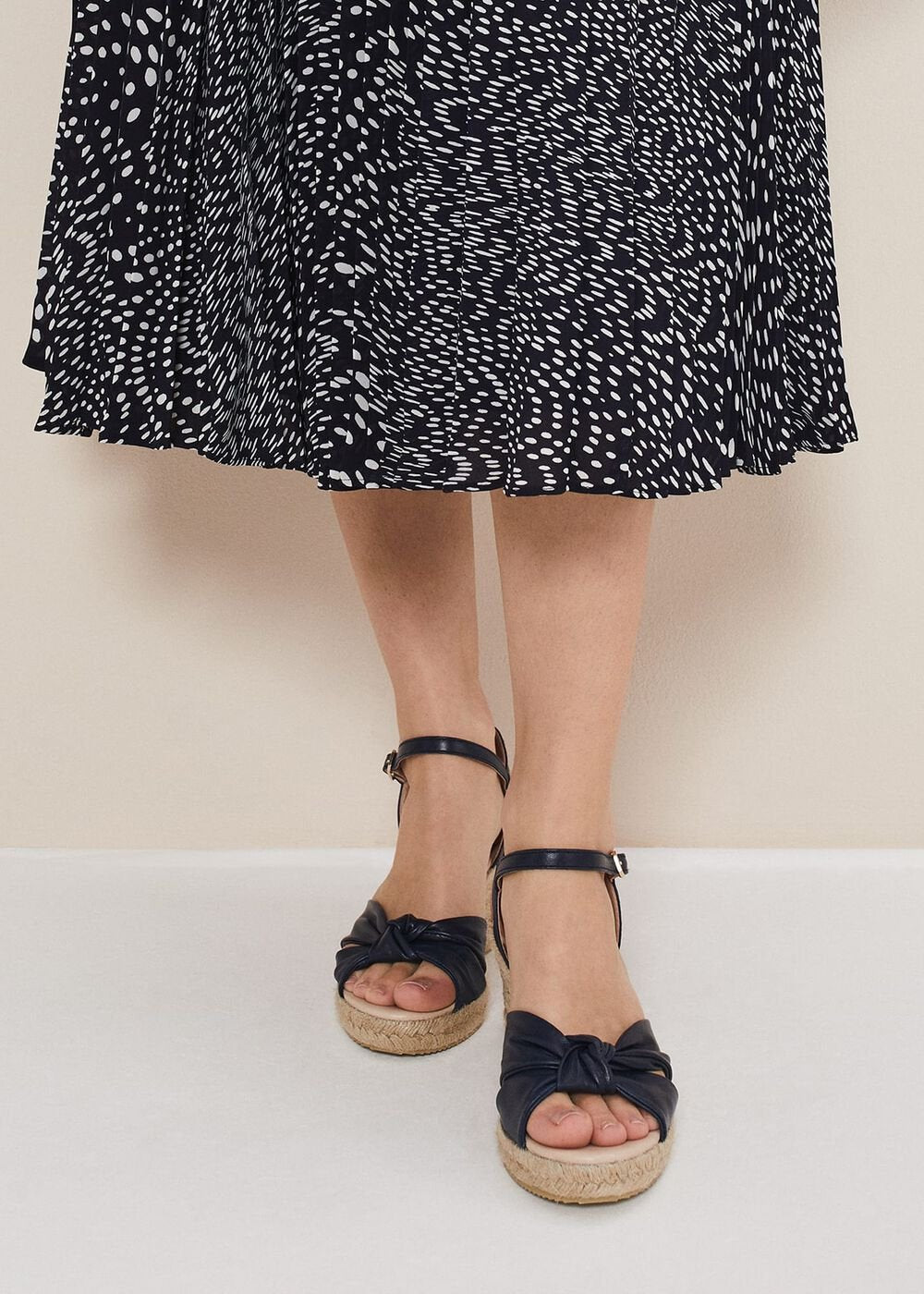 Leather Knot Front Espadrilles Navy
