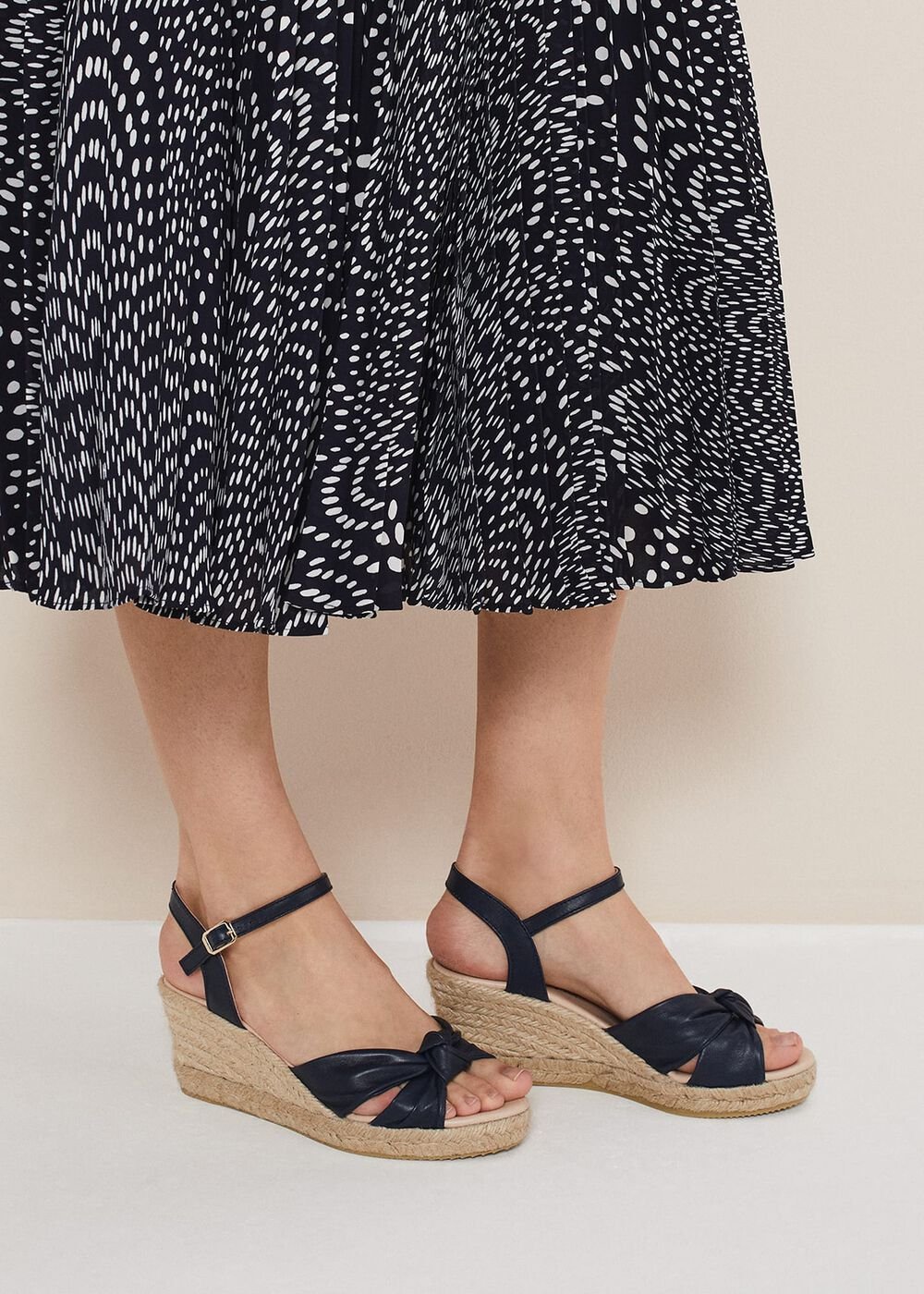 Leather Knot Front Espadrilles Navy