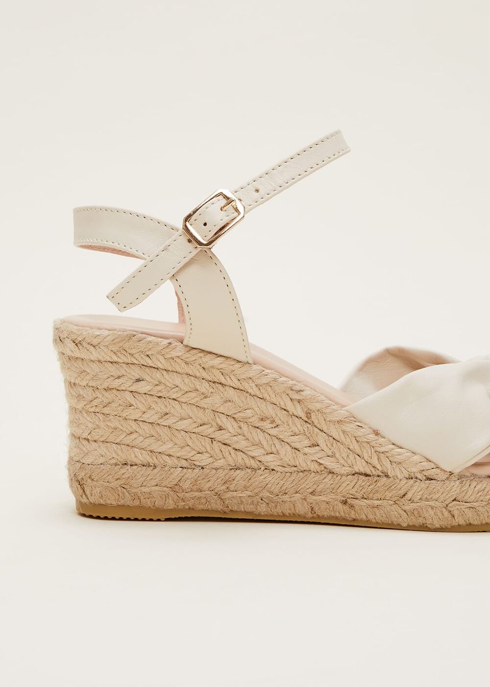Leather Knot Front Espadrilles Ivory
