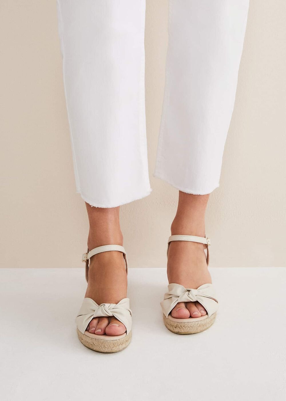 Leather Knot Front Espadrilles Ivory