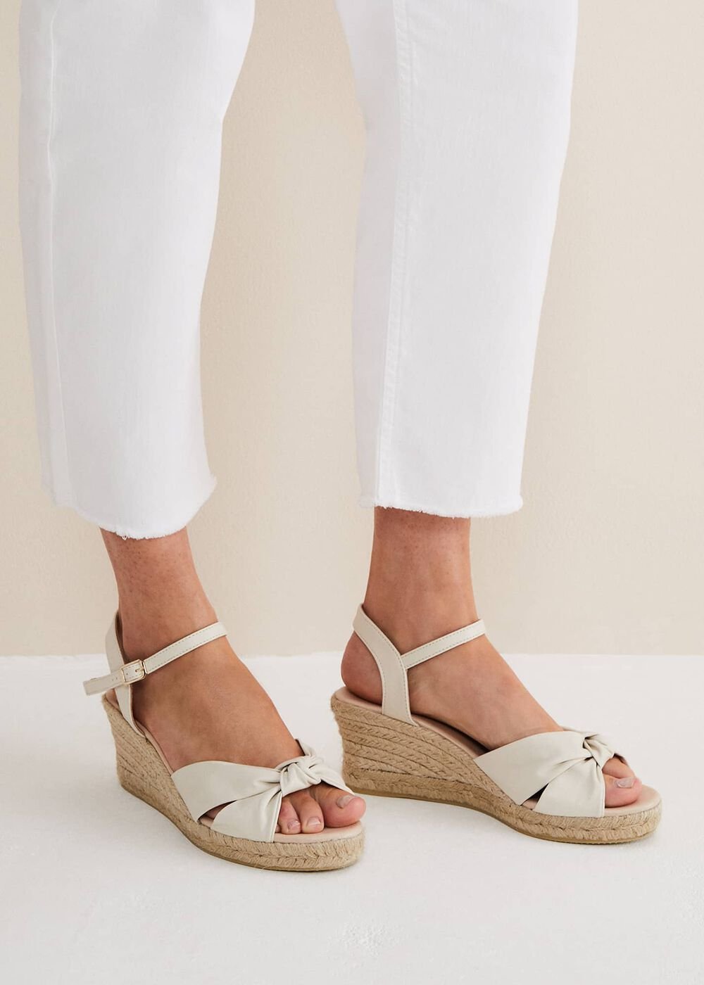 Leather Knot Front Espadrilles Ivory
