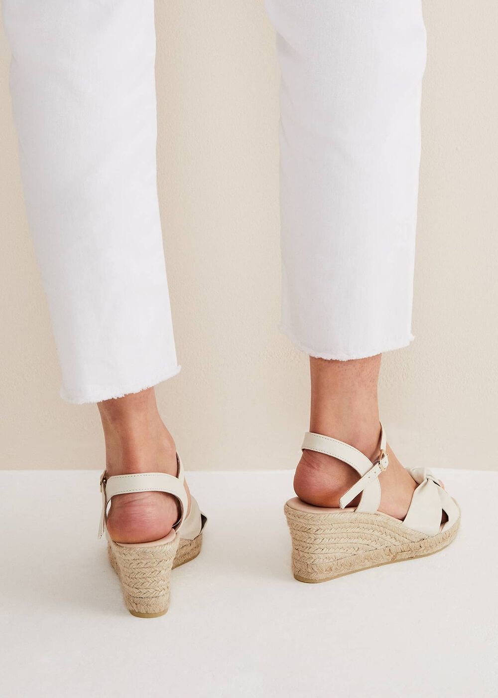 Leather Knot Front Espadrilles Ivory