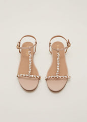 Leather Jewel Trim Flat Sandal Neutral