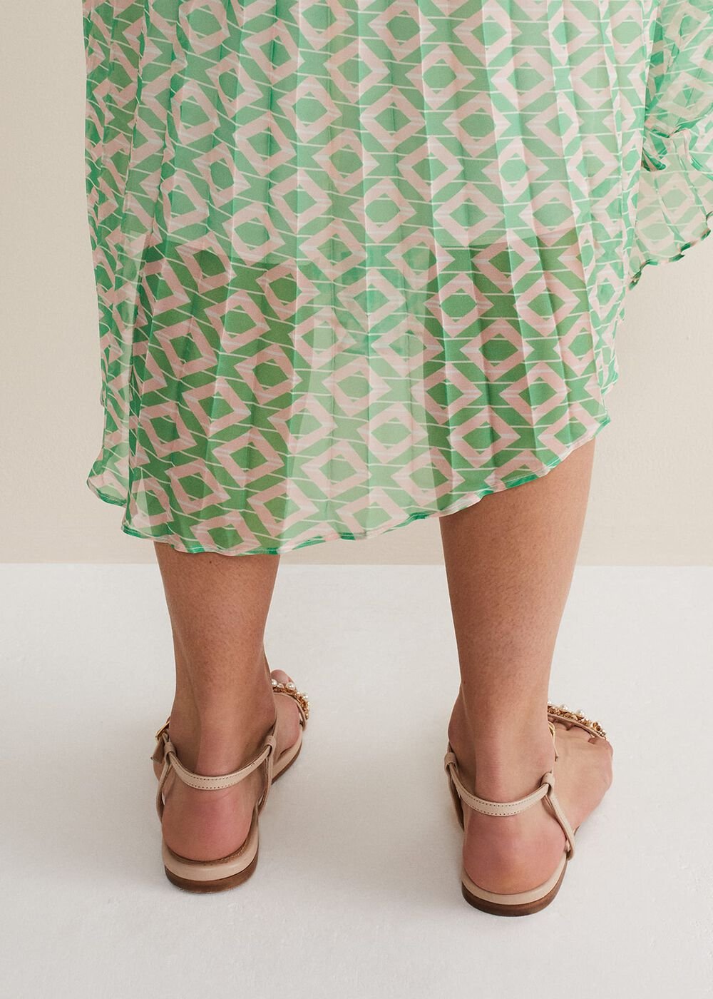 Leather Jewel Trim Flat Sandal Neutral