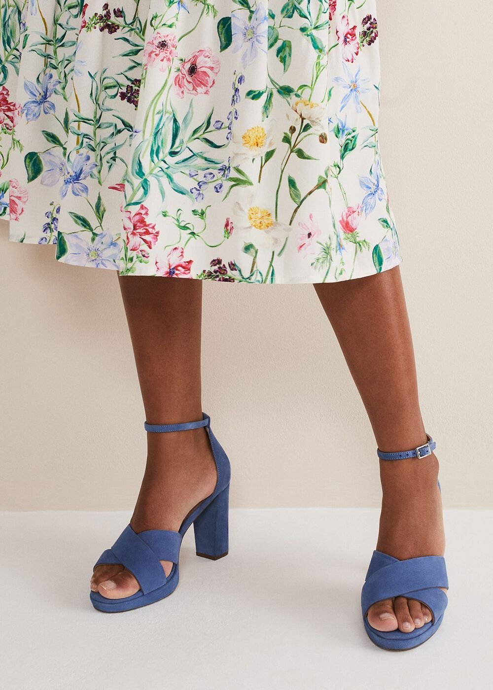 Navy Suede Platform Heels Cornflower