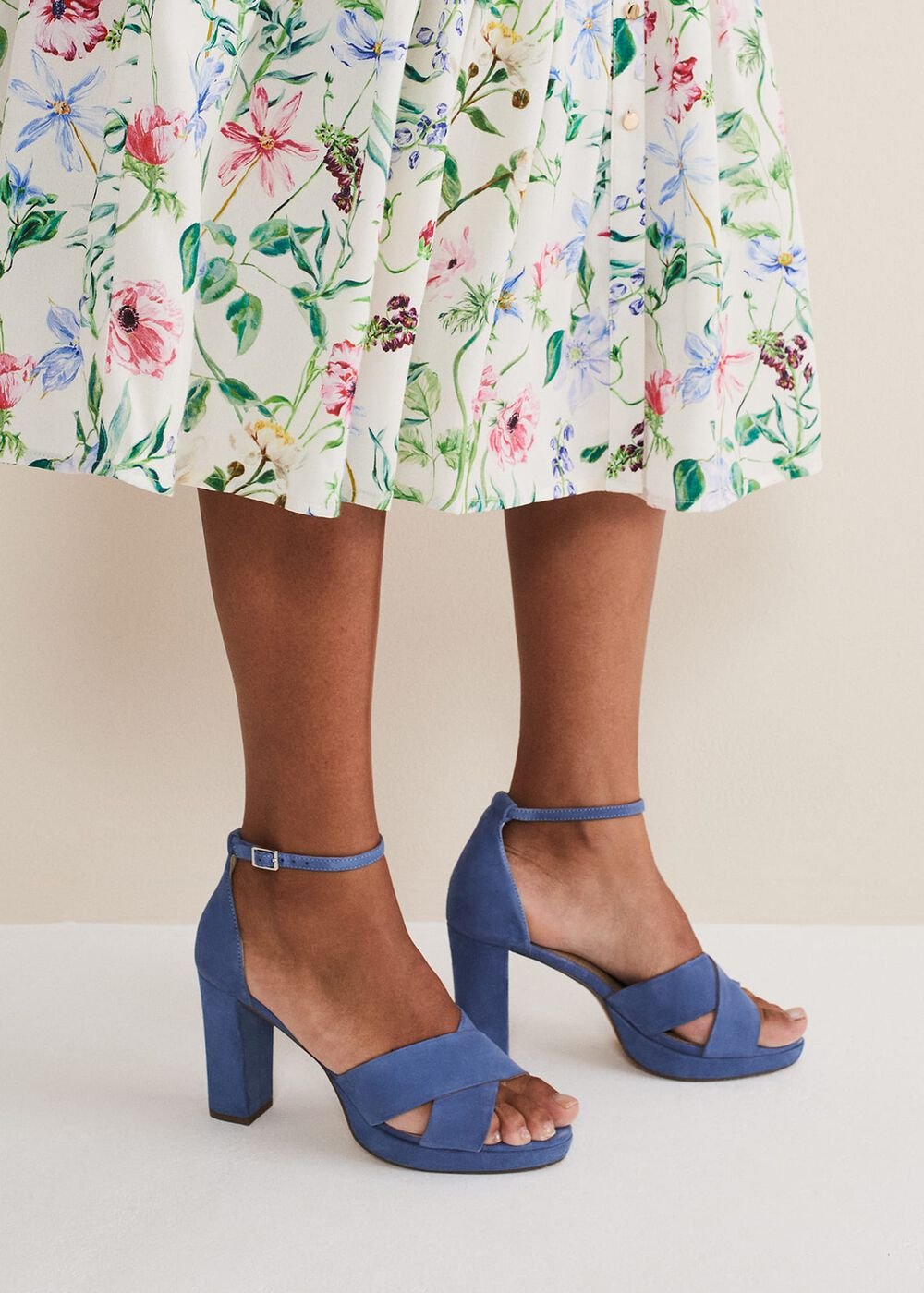 Navy Suede Platform Heels Cornflower