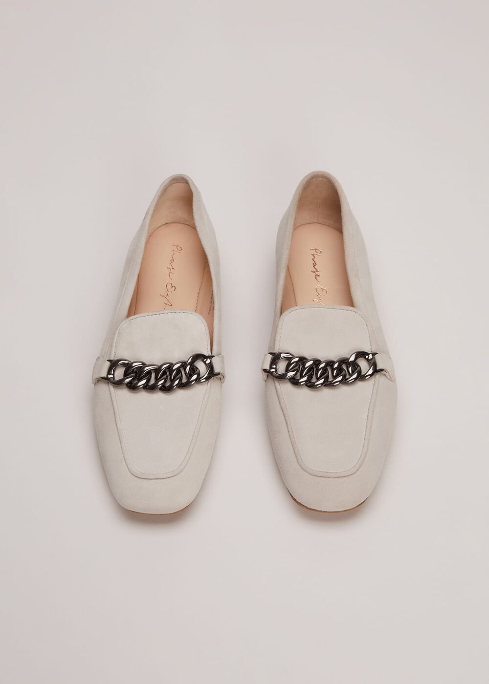 Grey Chain Detail Loafers Light Grey