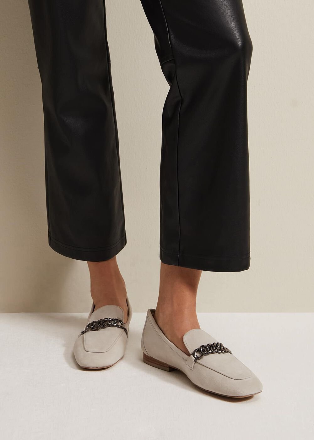 Grey Chain Detail Loafers Light Grey