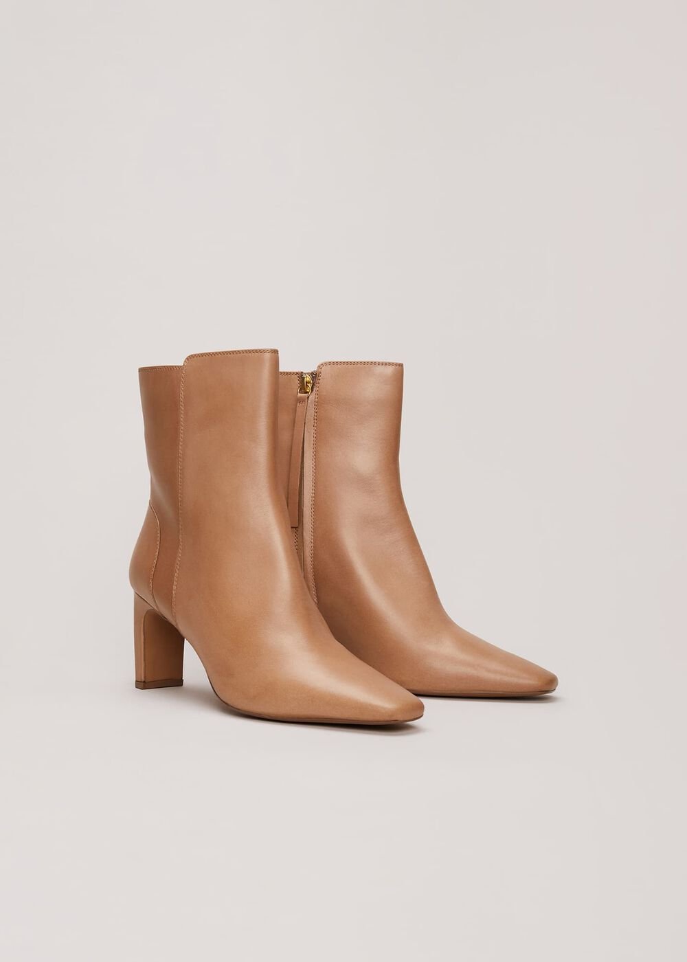 Brown Leather Ankle Boots Light Tan