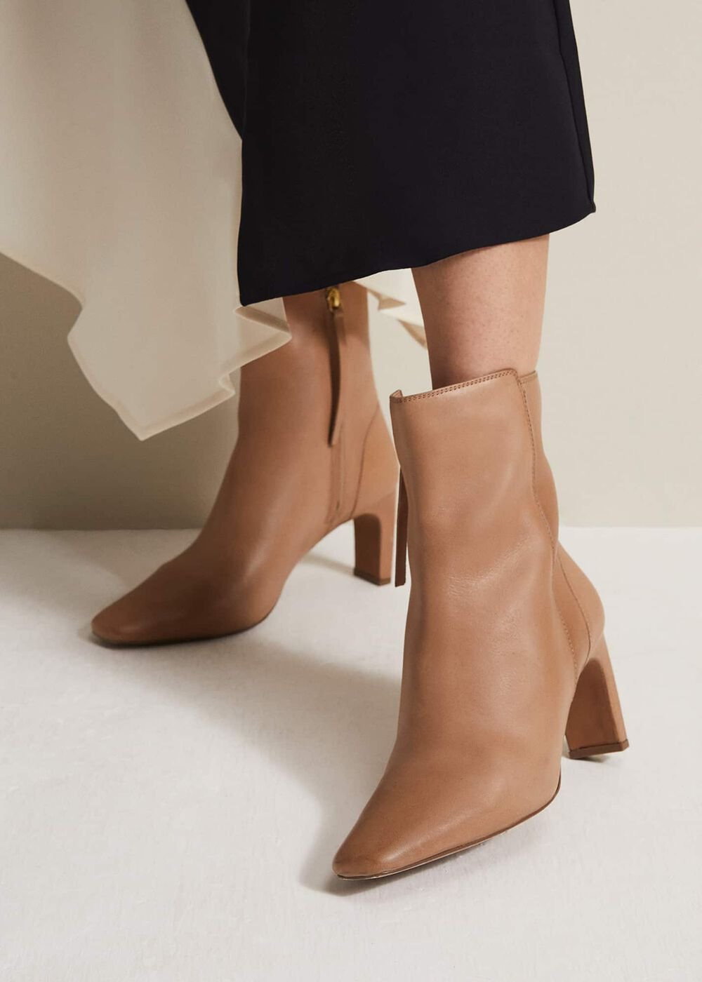 Brown Leather Ankle Boots Light Tan