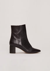 Black Leather Croc Print Ankle Boots Brown