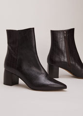 Black Leather Croc Print Ankle Boots Brown