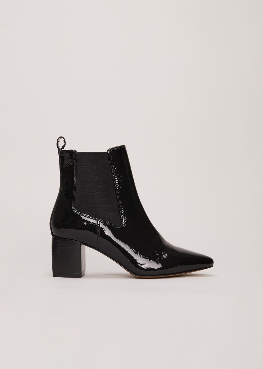 Black Leather Patent Ankle Boots Black