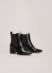 Black Leather Patent Ankle Boots Black