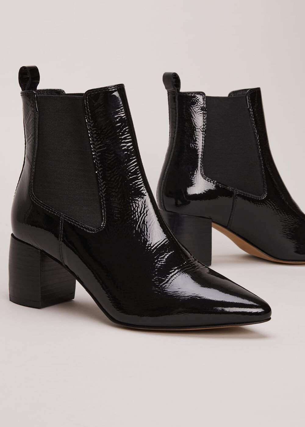 Black Leather Patent Ankle Boots Black