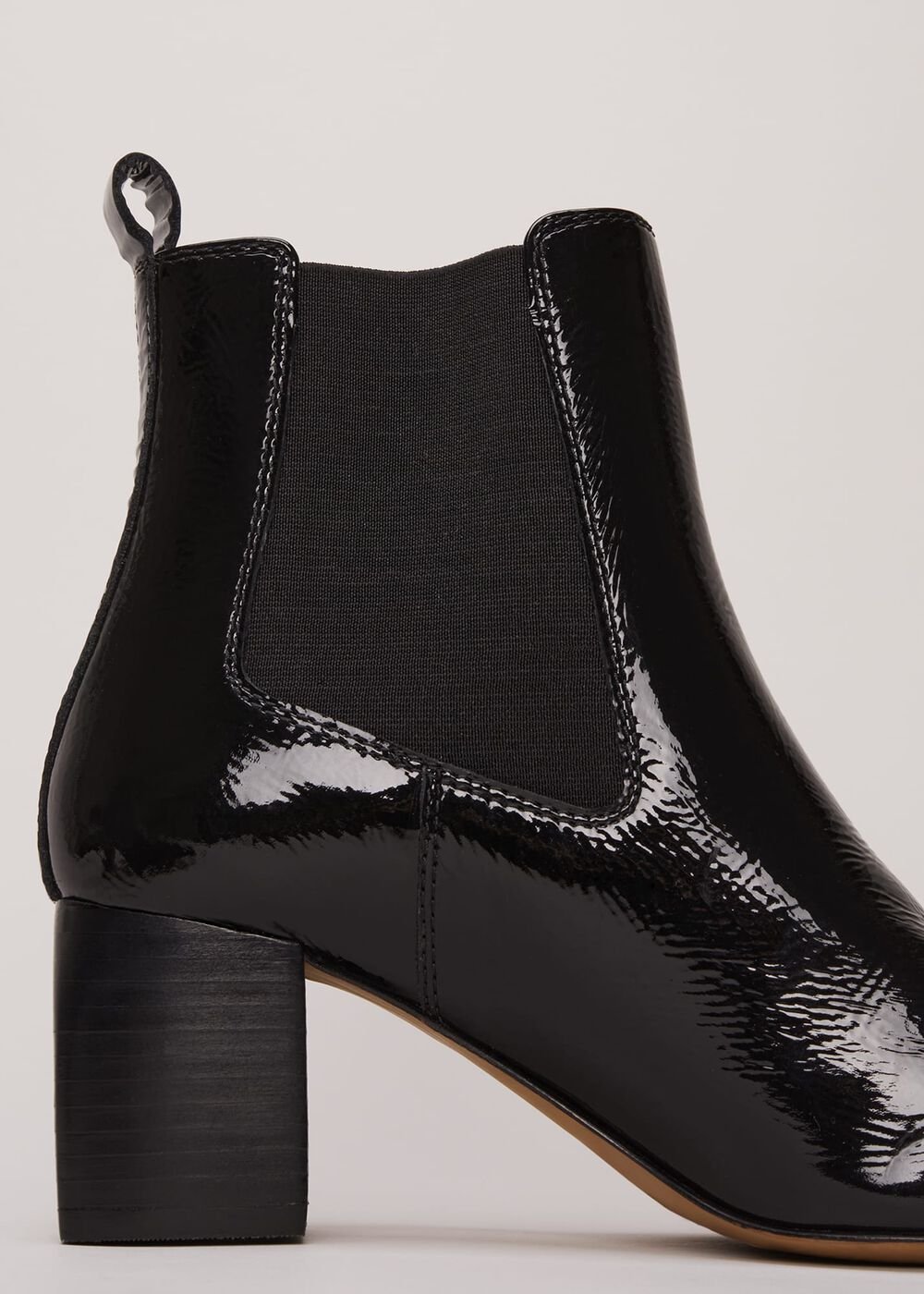 Black Leather Patent Ankle Boots Black