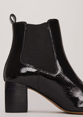 Black Leather Patent Ankle Boots Black