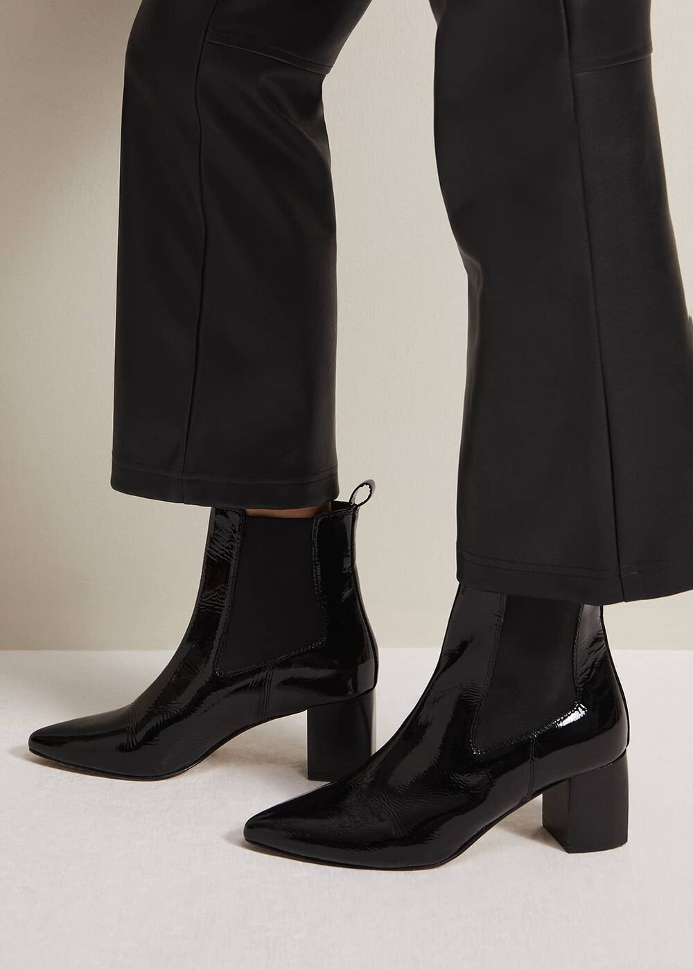 Black Leather Patent Ankle Boots Black
