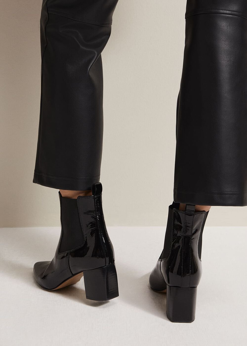 Black Leather Patent Ankle Boots Black