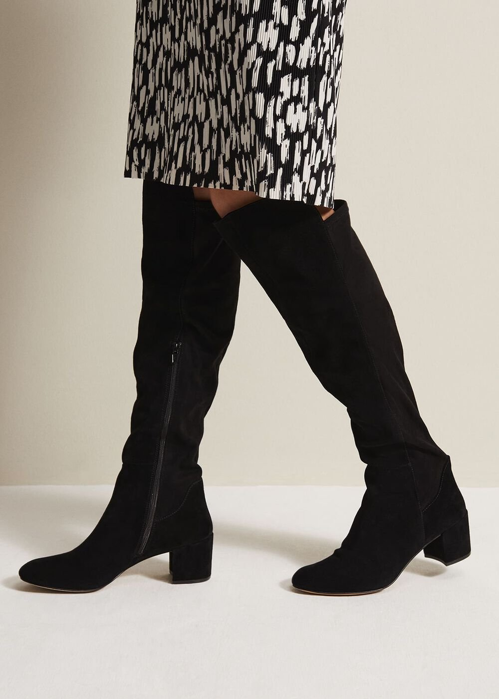 Milly Black Leather Knee High Boots Black