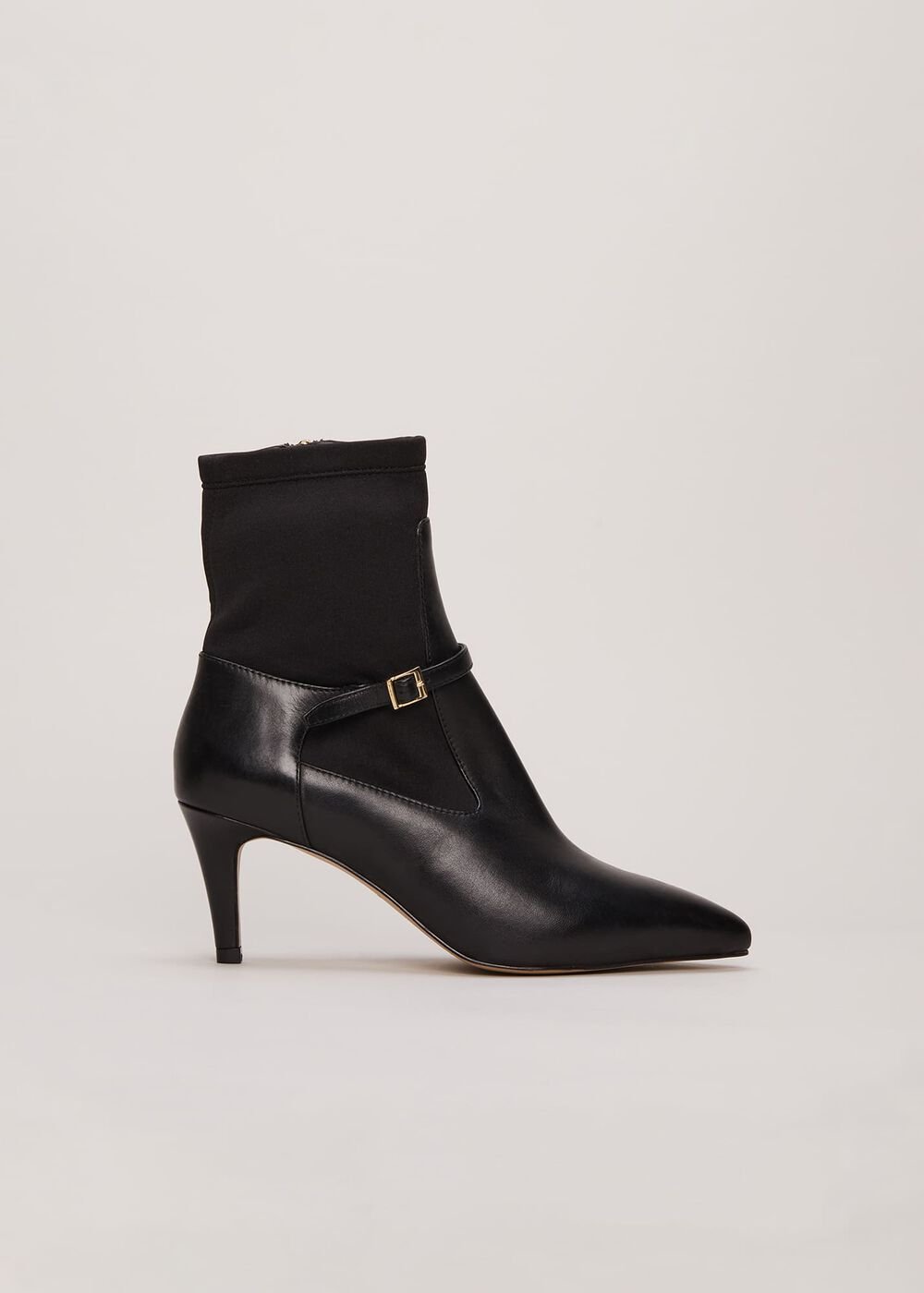 Leather Buckle Detail Sock Boots Black