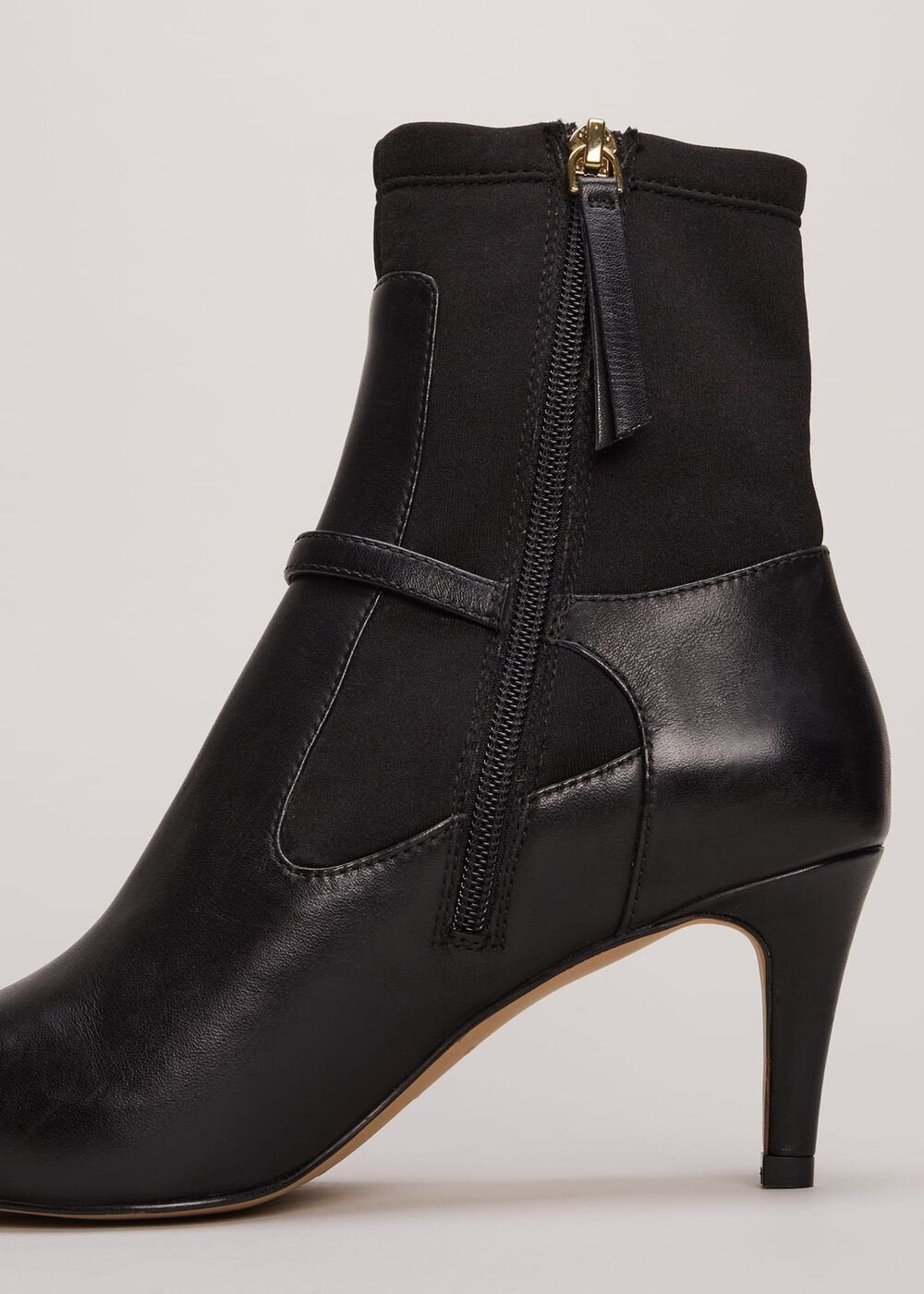Leather Buckle Detail Sock Boots Black