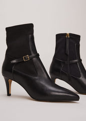 Leather Buckle Detail Sock Boots Black