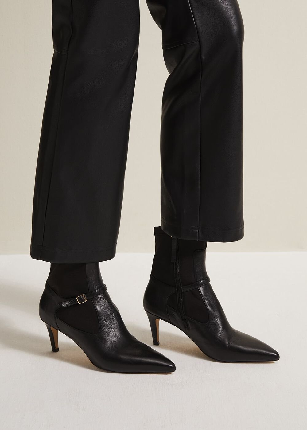 Leather Buckle Detail Sock Boots Black