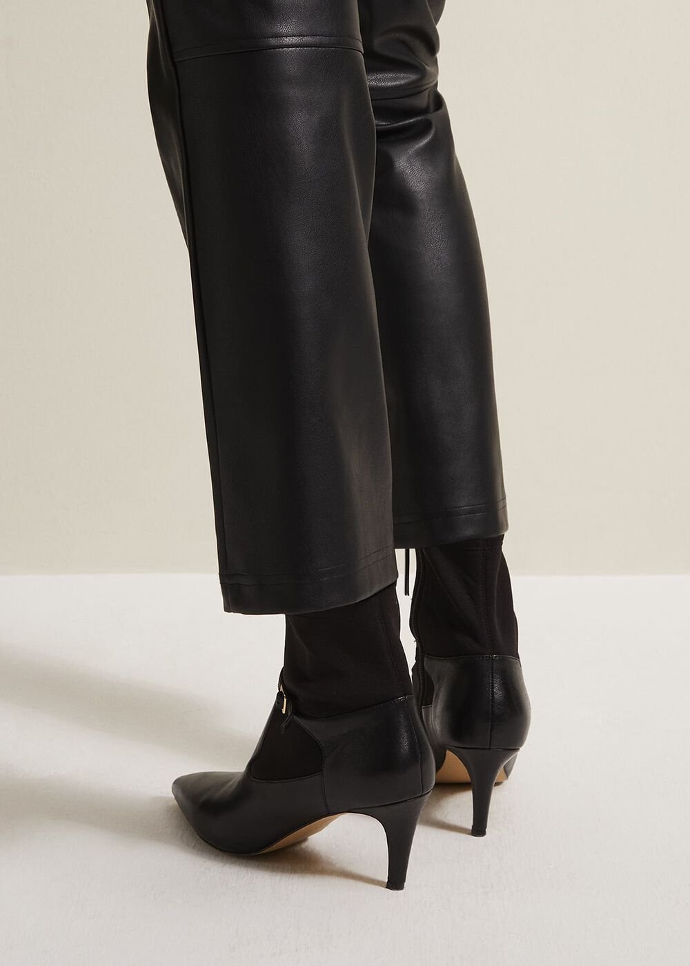 Leather Buckle Detail Sock Boots Black