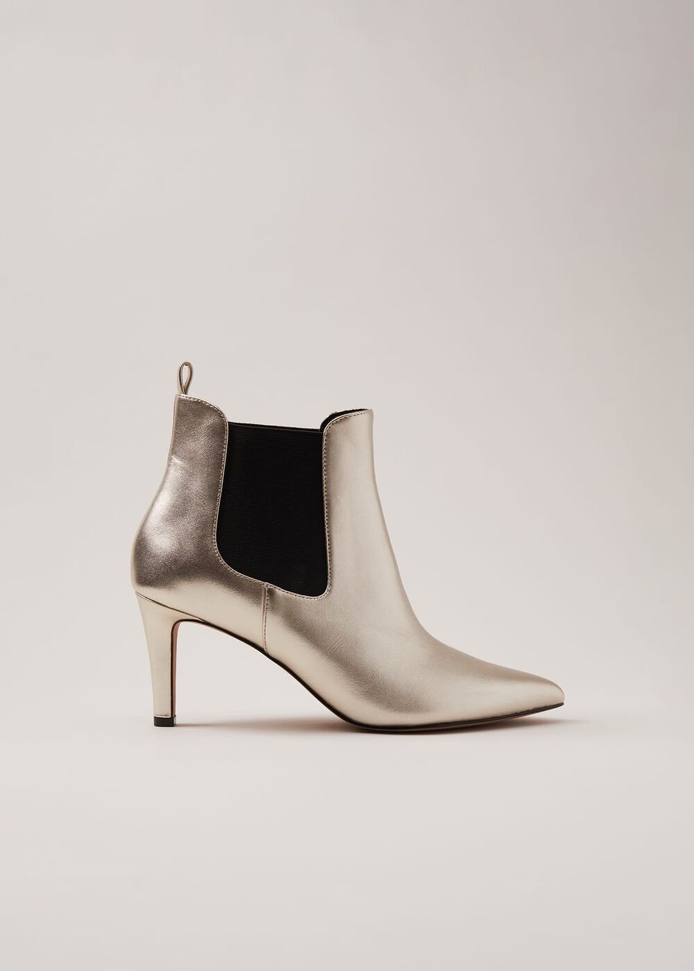Leather Metallic Ankle Boots Gold
