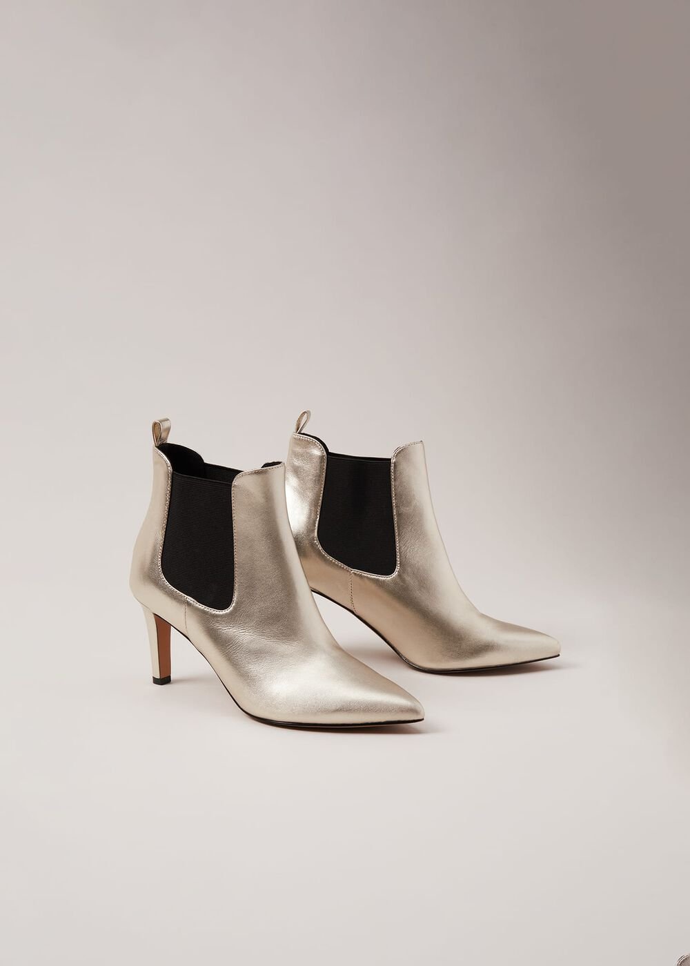 Leather Metallic Ankle Boots Gold
