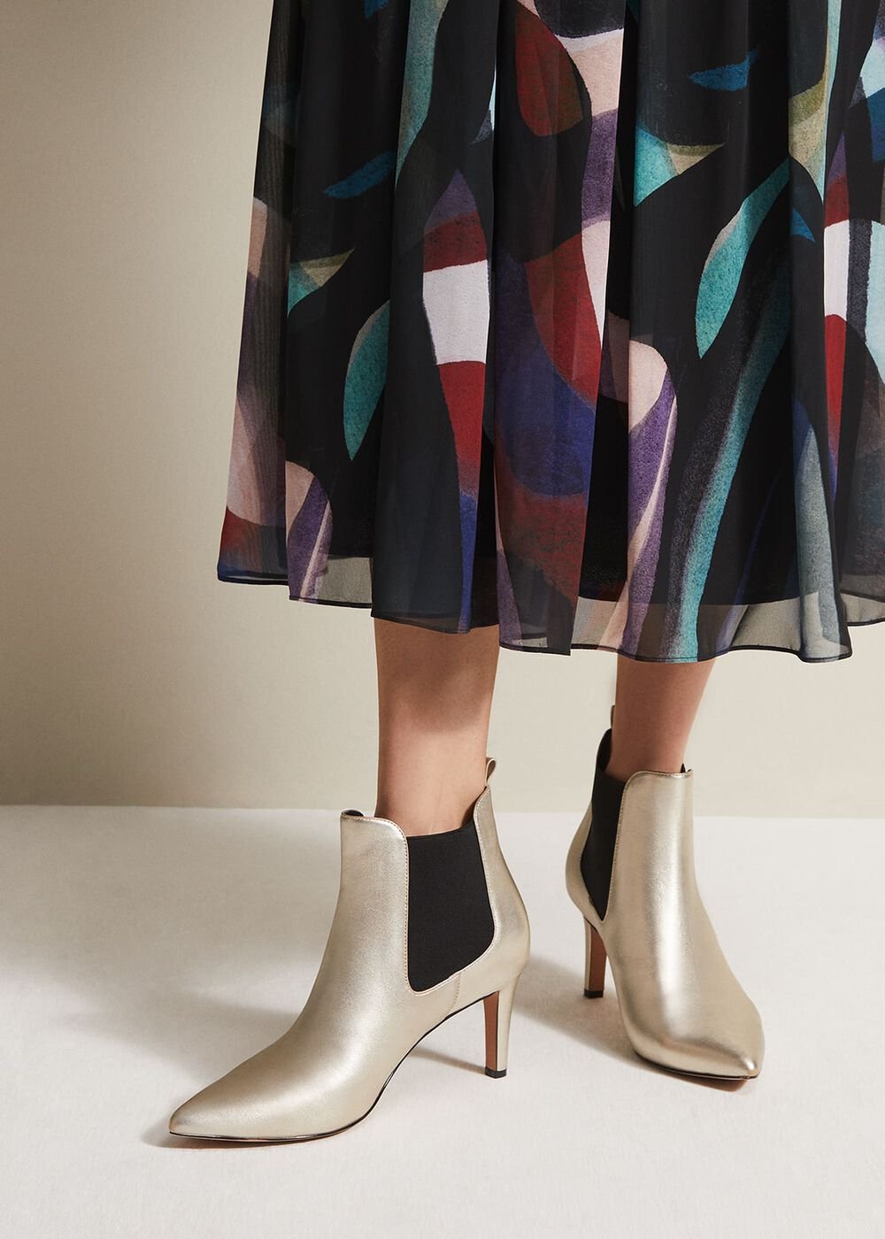 Leather Metallic Ankle Boots Gold